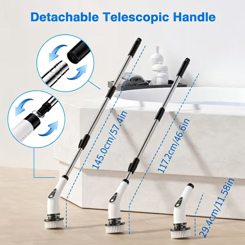 2026 Upgraded Electric Spin Scrubber, 7-in-1 Cordless Cleaning Brush with Extendable Handle & 7 Brush Heads for Bathroom, Kitchen, Tub, Tile & Floor