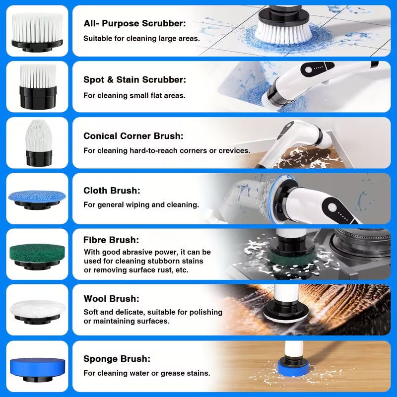 2026 Upgraded Electric Spin Scrubber, 7-in-1 Cordless Cleaning Brush with Extendable Handle & 7 Brush Heads for Bathroom, Kitchen, Tub, Tile & Floor