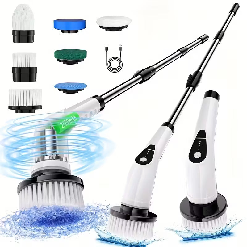 2026 Upgraded Electric Spin Scrubber, 7-in-1 Cordless Cleaning Brush with Extendable Handle & 7 Brush Heads for Bathroom, Kitchen, Tub, Tile & Floor